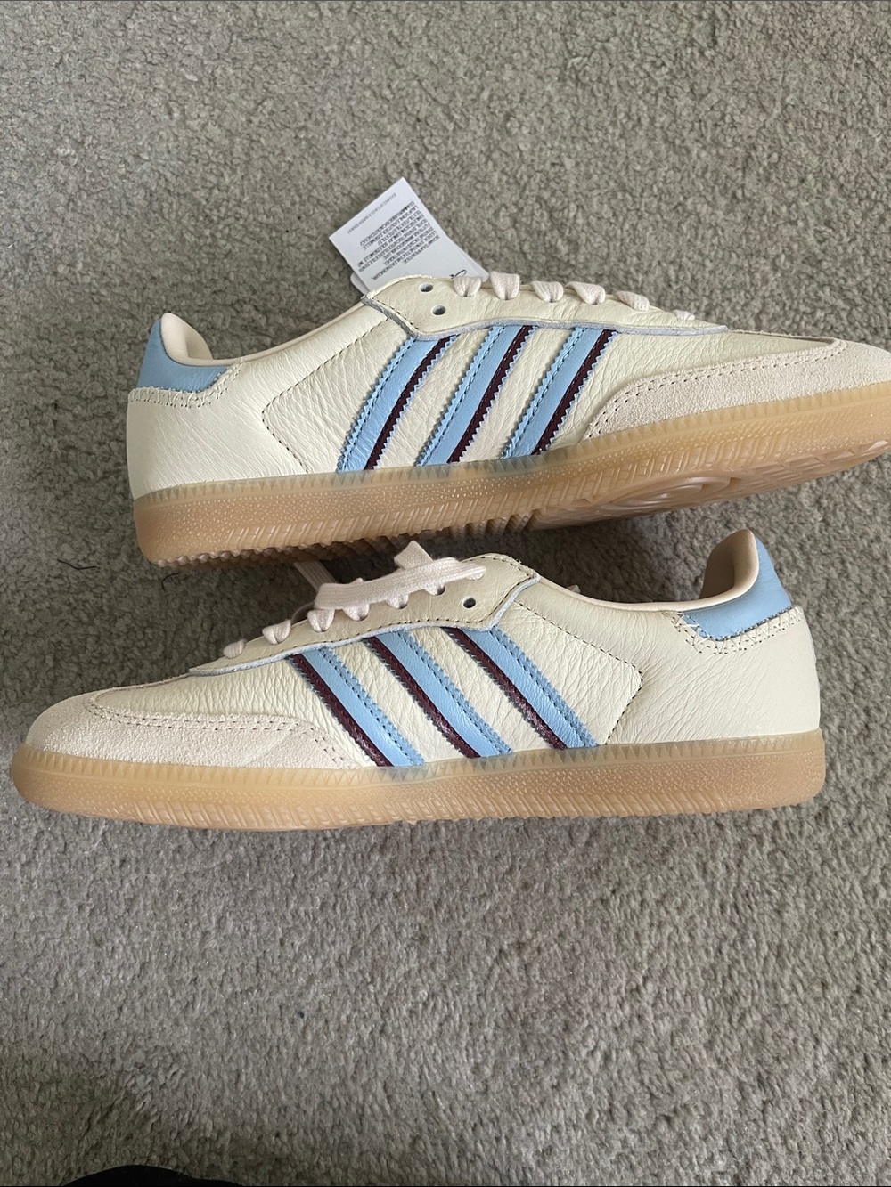 adidas Cream Sneakers with Light Blue and Burgundy Stripe Accents